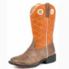 Roper Kid's Orange And Brown Criss Cross Square Toe Boot -Shoe Promotion Store 0911912242202