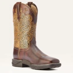 Ariat Clay And Brown Floral Square Toe Boots -Shoe Promotion Store 10042421 medial warm 1