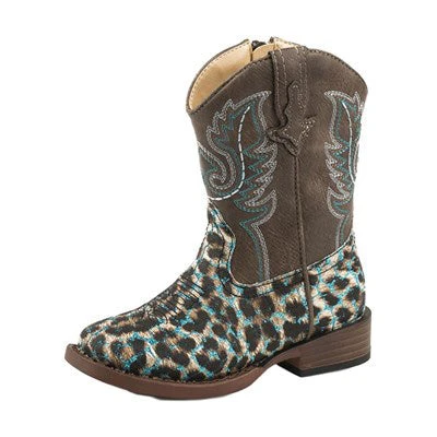 Roper Toddler Leopard Turquoise Glitter Square Toe Boots 3 Roper Toddler Leopard Turquoise Glitter Square Toe Boots