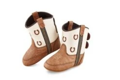 Infant Tan And Cream Horse Shoe Print Boots