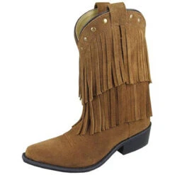 Kid's Brown Double Fringe Snip Toe Boots