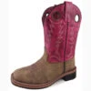 Youth Brown And Dark Pink Square Toe Boot -Shoe Promotion Store 3920