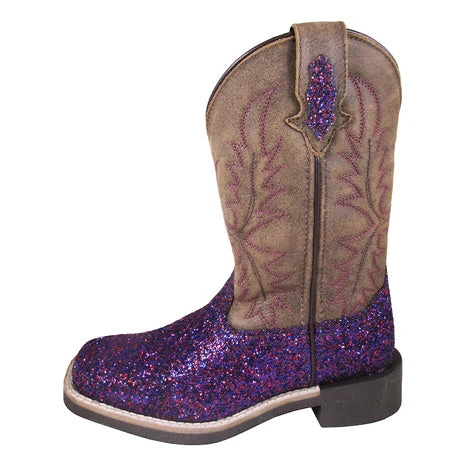 Youth Purple Glitter And Brown Square Toe Boots 3 Youth Purple Glitter And Brown Square Toe Boots