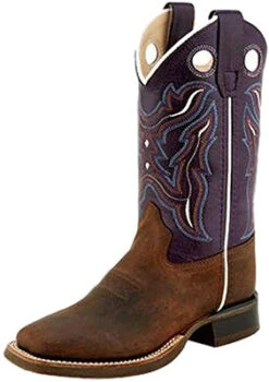 Children's Brown And Purple Top Square Toe Boots