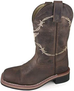 Kid's Brown Tan Barbwire Square Toe Boots