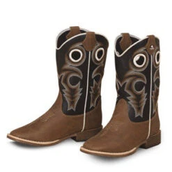 Kid's Brown And Black Trace Square Toe Boot