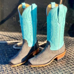 Fenoglio Grey Cape Buffalo W/ Turquoise Shaft Boots -Shoe Promotion Store IMG 0089copy