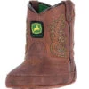 Dan Post Infant Brown Green Stitched Popper Boots -Shoe Promotion Store John Deere Western Boots Boys Crib Broad Square Toe Brown JD0034