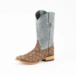 Ferrini Brown & Blue Pirarucu Print Square Toe