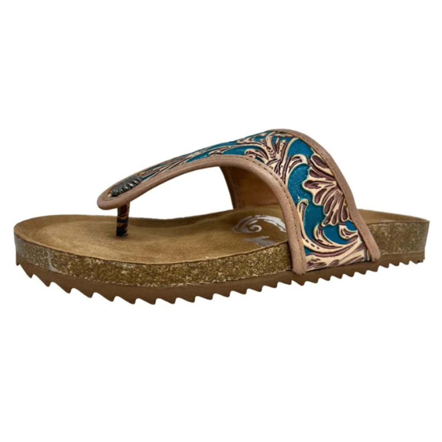 Tan & Turquoise Tooled Darla Sandals By Very G 3 Tan & Turquoise Tooled Darla Sandals By Very G