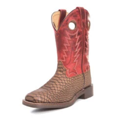 Youth Brown Viper And Red Square Toe Boots