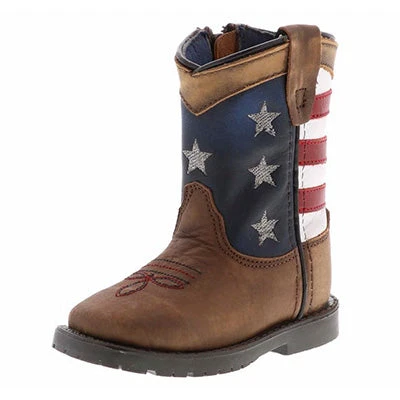 Toddler's Brown Stars And Stripes Square Toe Boots 3 Toddler's Brown Stars And Stripes Square Toe Boots
