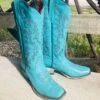 Tanner Mark Women's "Addy" Turquoise Square Toe Boot -Shoe Promotion Store tml205128a