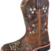 Kid's Brown Floral Stitched Square Toe Boots -Shoe Promotion Store unnamed 3